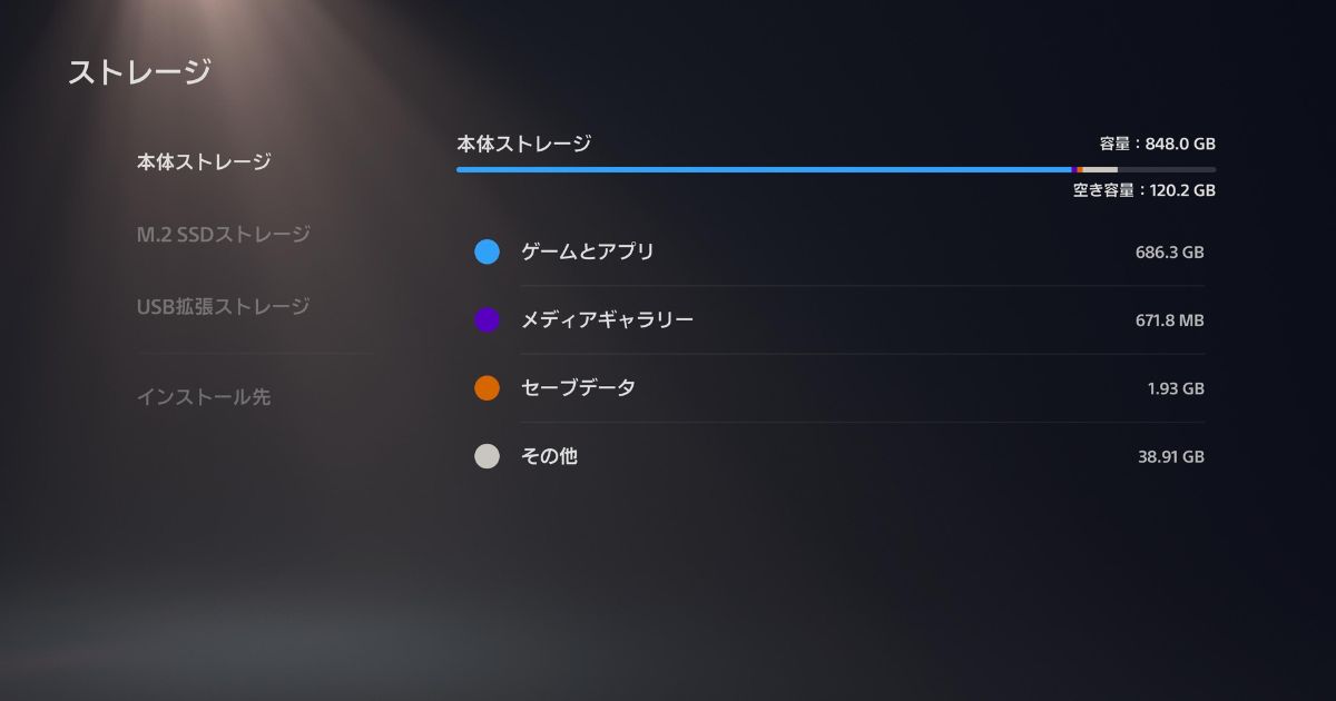 PS5 ストレージ管理画面